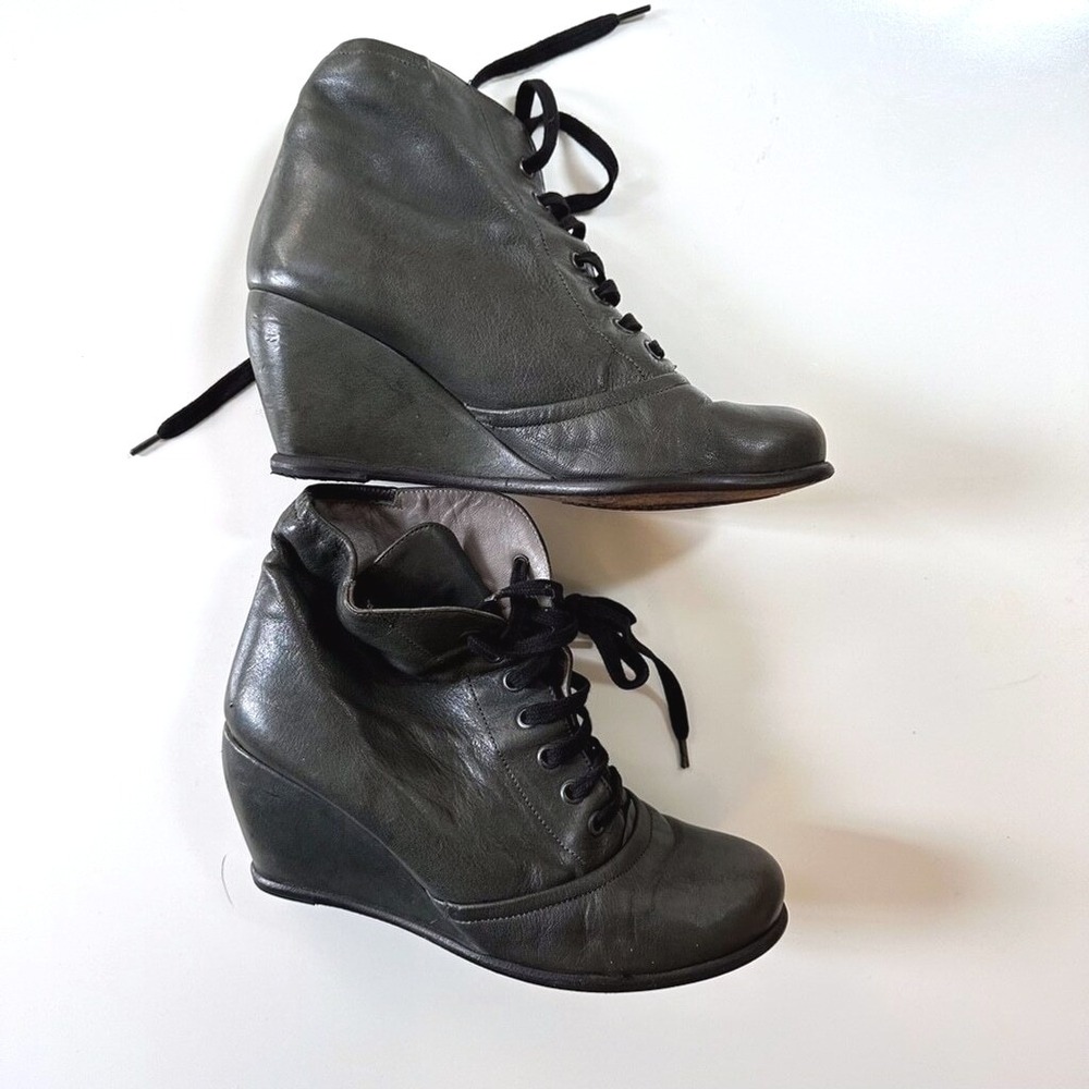 Argila Pepe Monjo Leather Lace-up Wedge Booties - 38.5 - Picture 9 of 10